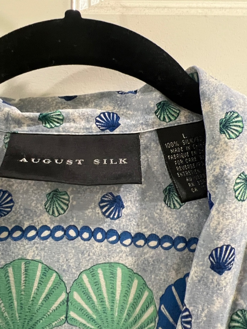 Vintage August Silk Ocean‑Print Button‑Down Shirt – 100% Cotton – Size L - Picture 2 of 3